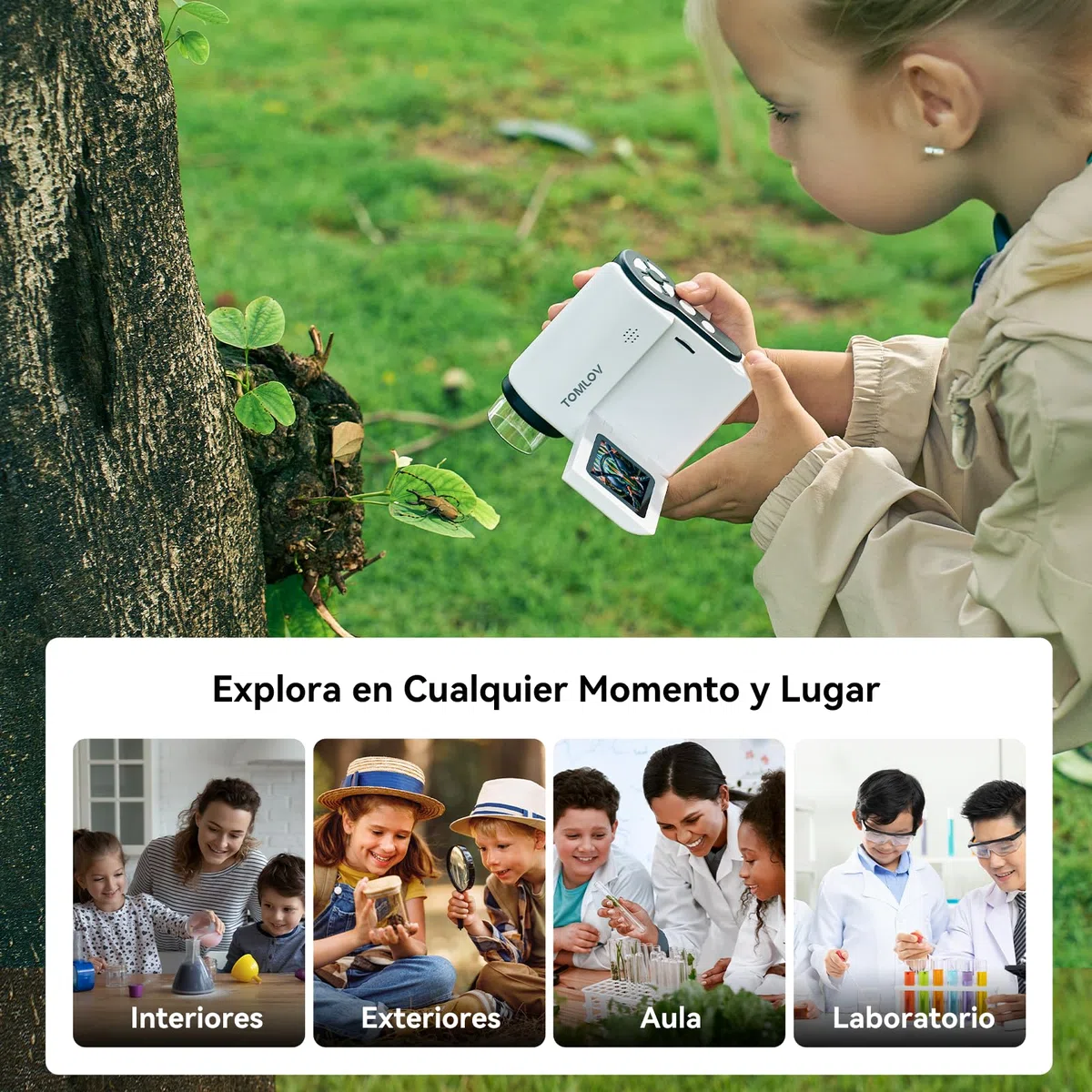 TOMLOV P20 Microscopio Digital Portátil para Niños, Miniscopio Multifuncional, Cámara DV 1080P Portátil con Pantalla LCD Plegable de 2", Compatible con MacOS y Windows, 4 Horas, 6 Preparaciones, 32GB