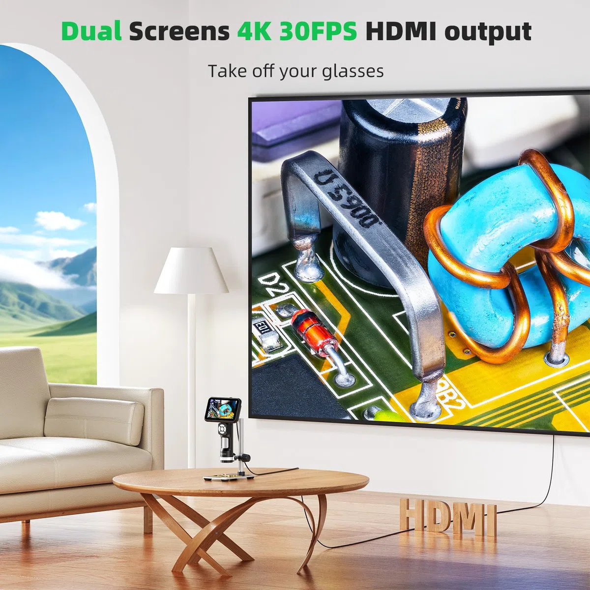 Microscopio digital HDMI 4K para monedas, video UHD 3840P, cámara de microscopio 4K de 1200X con pantalla de 5 pulgadas, lupa de monedas de mano para adultos, 8 luces LED, soporte de metal