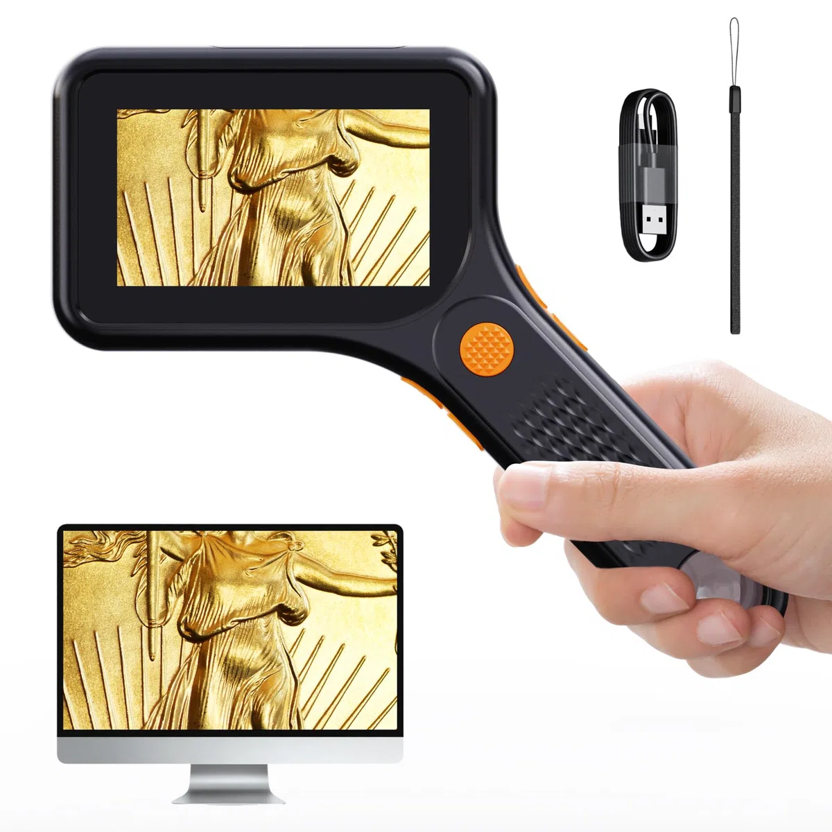 Microscopio Digital para Adultos 500X, Microscopio de Bolsillo Portátil con Pantalla HD de 3 Pulgadas, 8 Luces LED Ajustables, Compatible con Windows y MacOS - Negro