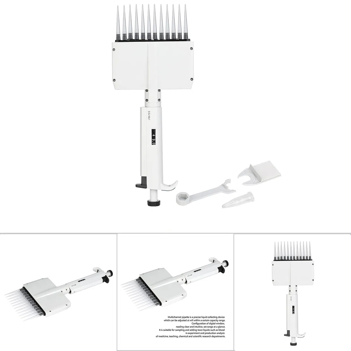 Fafeicy Pipeta Multicanal Ajustable, Plástico, Calibración Precisa para Transferencia de Microlíquidos, Ventana Digital Transparente, Uso en Laboratorio para Trazas de Líquidos y Muestreo