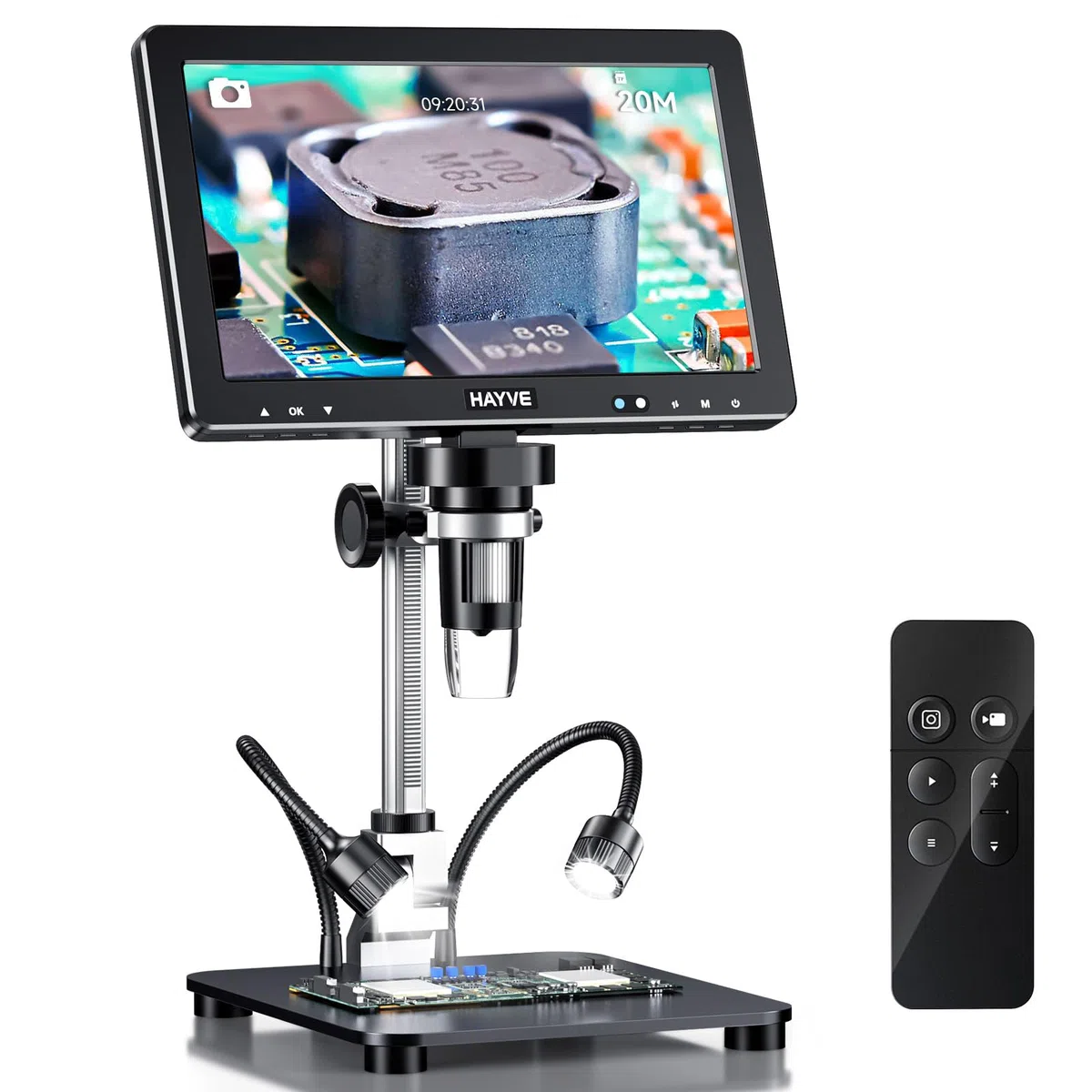 Hayve Microscopio digital HDMI de 10.1 pulgadas, microscopio de monedas 2000X, ver toda la moneda | 20 MP, soporte más largo de 10.4 pulgadas, compatible con PC/TV