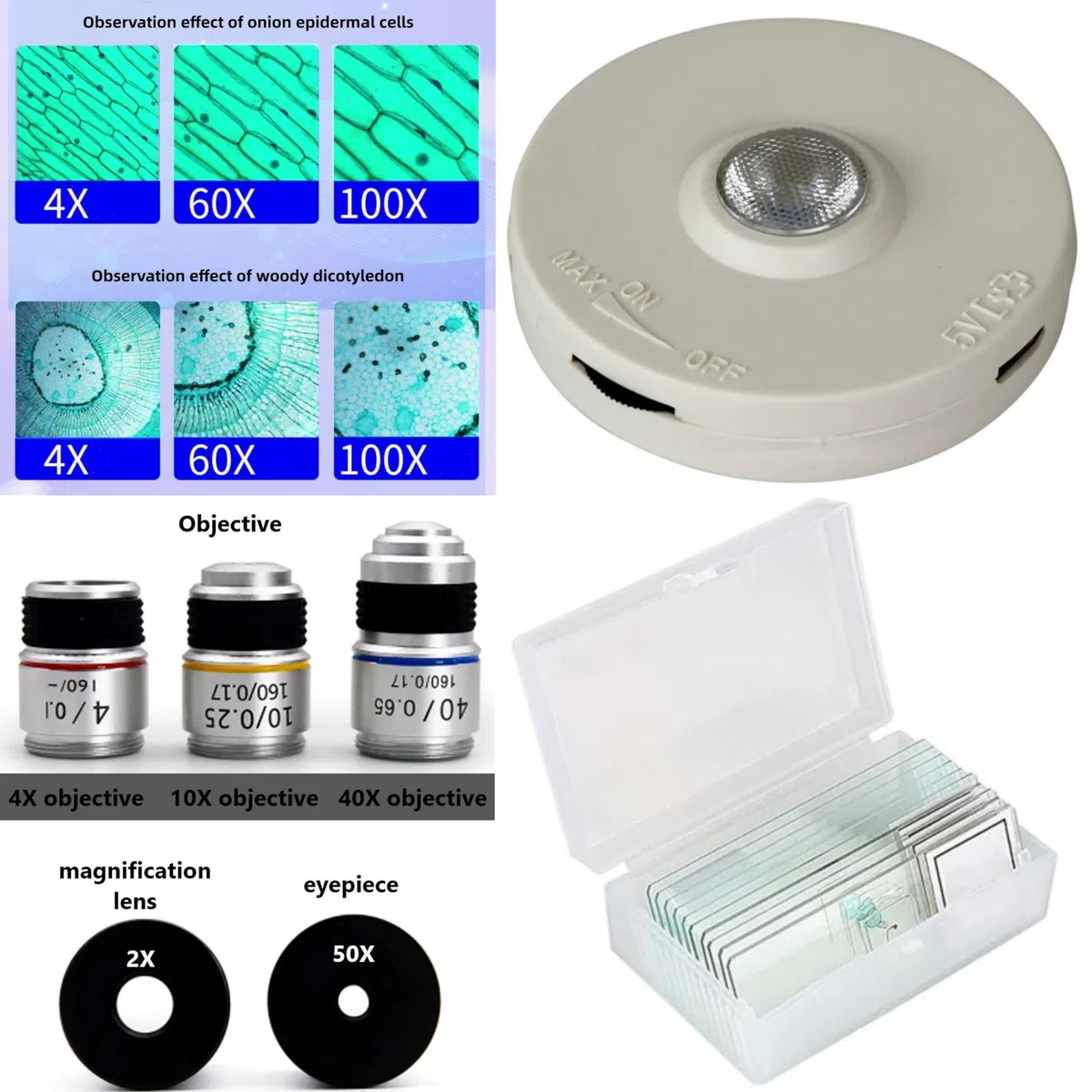 Microscopio para Estudiantes y Adultos, Aumento de 200-4000X, Potente microscopio biológico Educativo (Black)