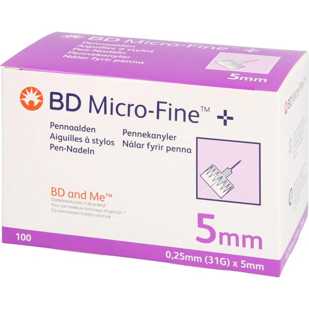 BD Micro-Fine Ultra Pen - Agujas de 0,25 mm x 5 mm (31 g) - 100 unidades - Inyección suave gracias a la tecnología PentaPoint 5 veces y EasyFlow - Se adapta a todas las plumas de insulina comunes