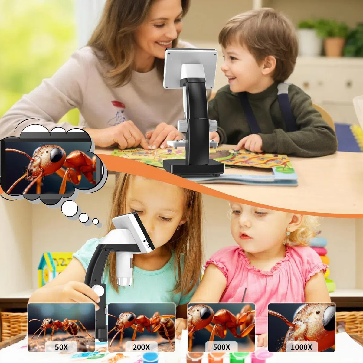 AOPICK Microscopio Digital con Pantalla de 4.3" y 8 Luces LED, Microscopio Portatil HD 1080P, Lupa Electronica MicroscopioProfesional 50-1000X, Compatible con PC Windows MacOS
