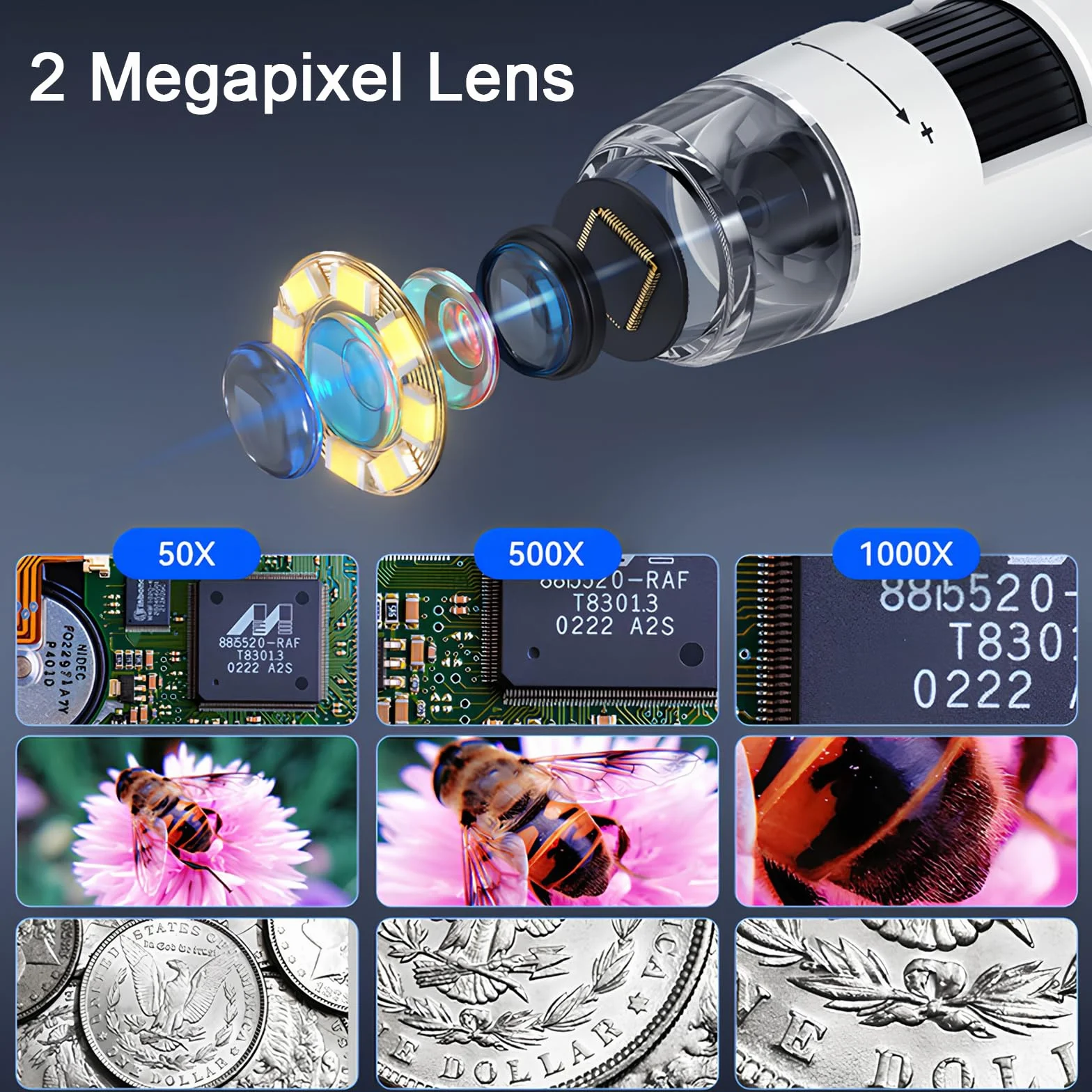 Microscopio Digital LCD, Aumento de 50x a 1000x, Pantalla de 4,3 Pulgadas, Resolución de 1080P, Lente de 2 Millones de Píxeles, con 8 Luces LED, Conectable a PC, Computadora portátil