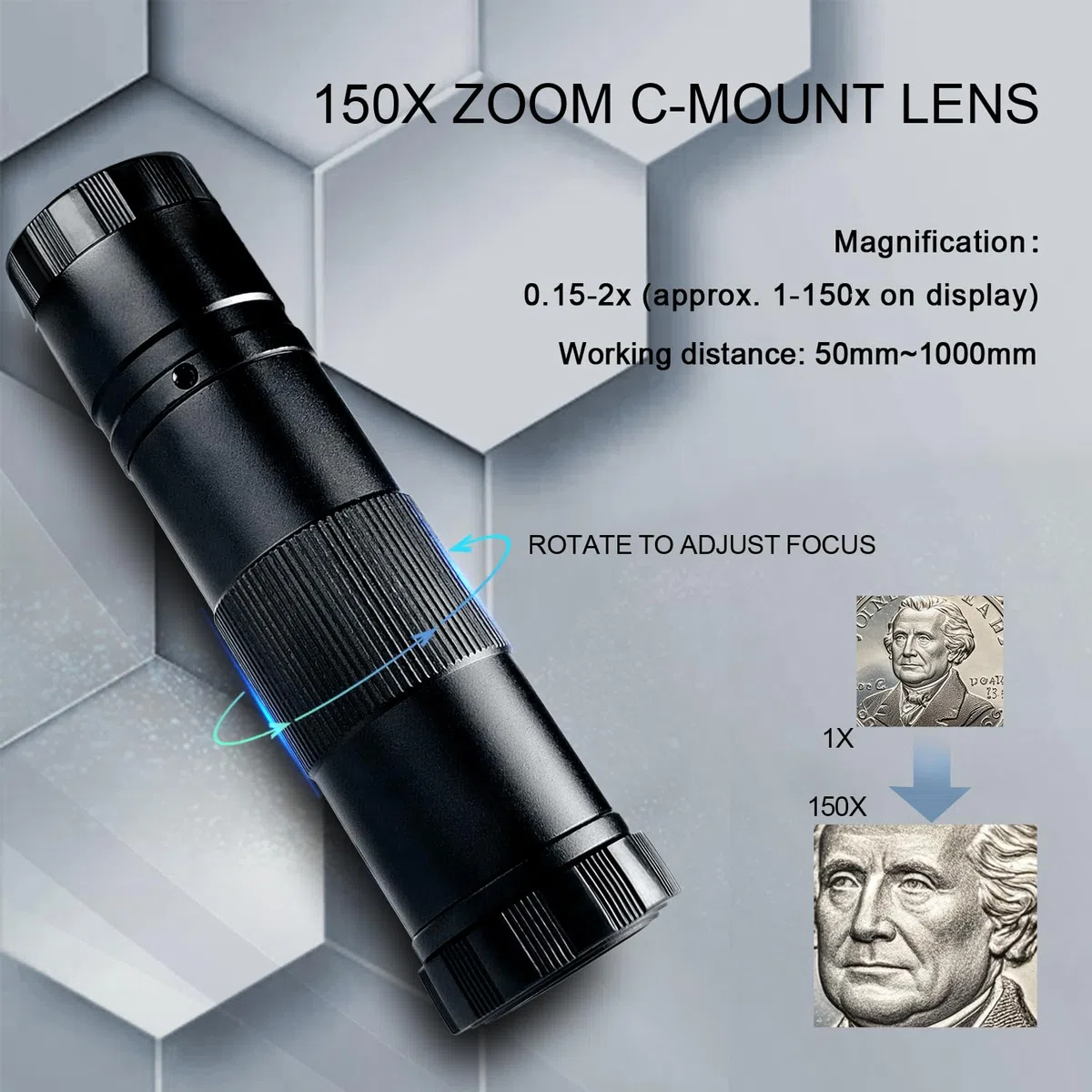 Microscopio Digital, 13MP 1080P HDMI Tipo-C/USB Cámara de Vídeo Industrial para Microscopios, Objetivo con Montura C y Zoom 150X, Soporte Plegable, Luz LED
