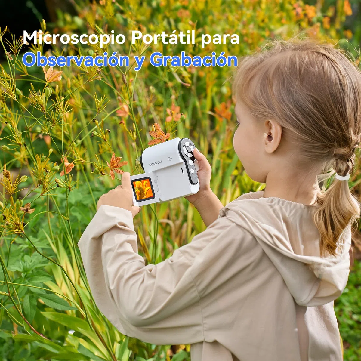 TOMLOV P20 Microscopio Digital Portátil para Niños, Miniscopio Multifuncional, Cámara DV 1080P Portátil con Pantalla LCD Plegable de 2", Compatible con MacOS y Windows, 4 Horas, 6 Preparaciones, 32GB