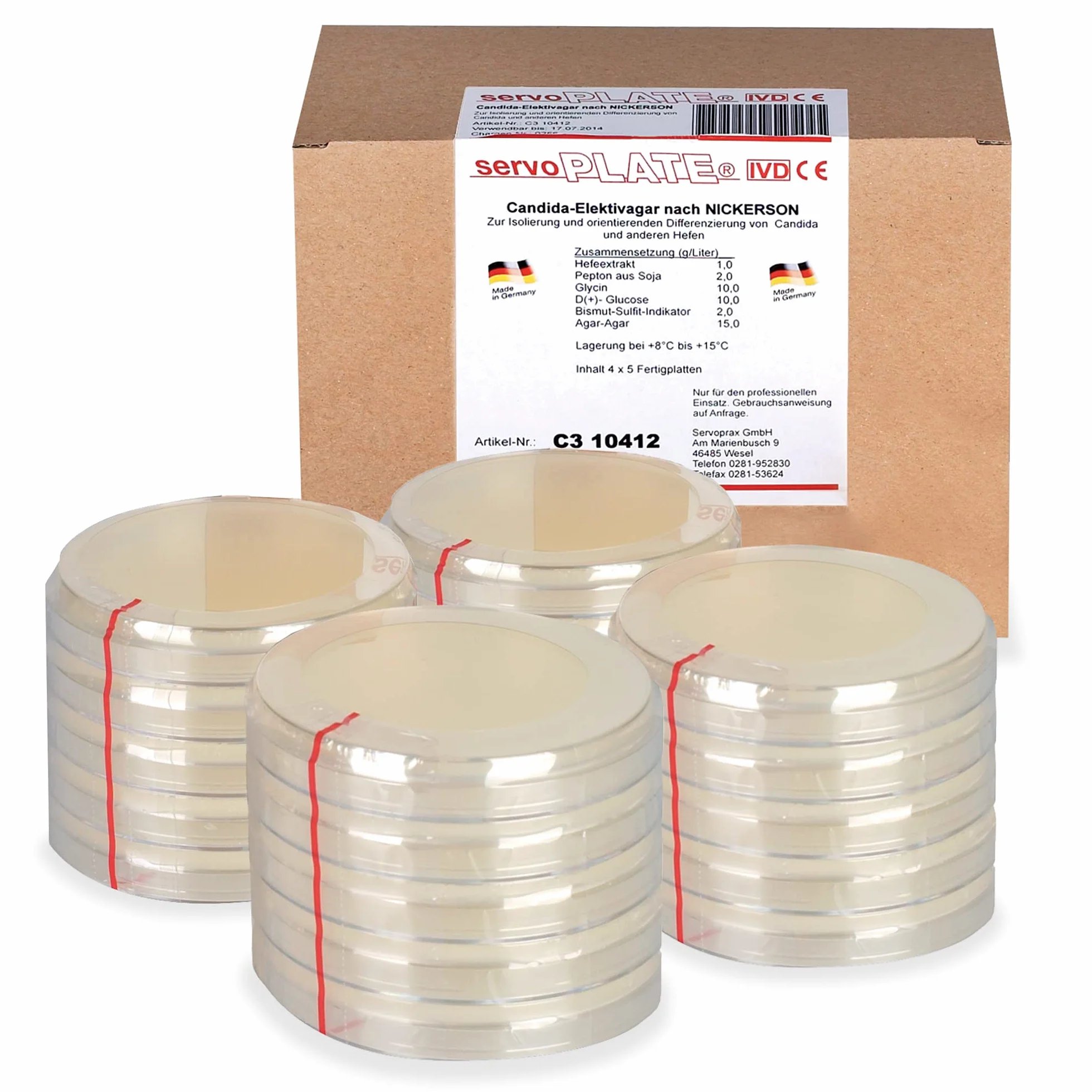 C3 10413 CRECIMIENTO MEDIOS SABOURUD 2% Glucosa Agar, Paquete de 20