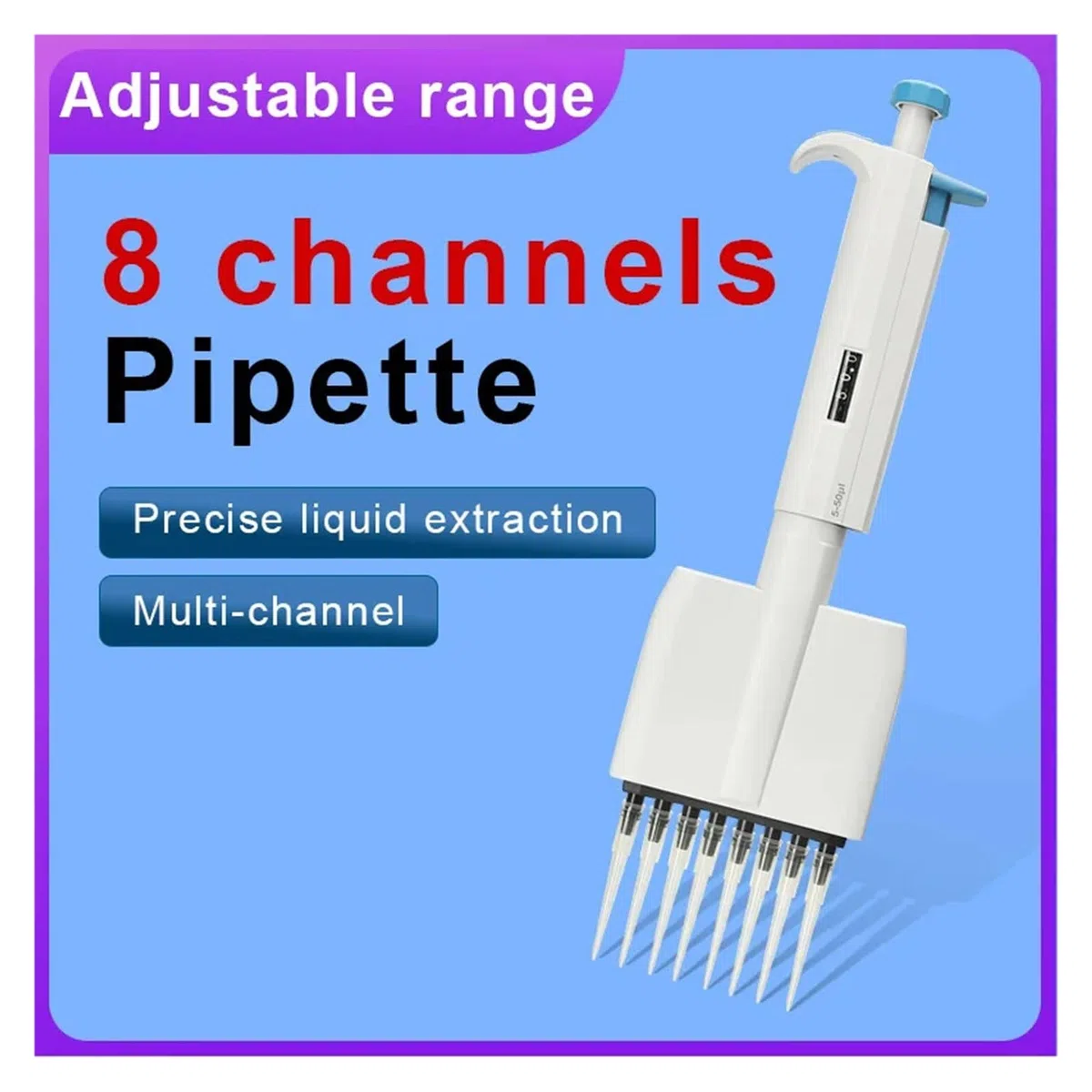 Pistola de pipeta multicanal de volumen ajustable, 8 canales, equipo de laboratorio, maquinaria(5-50ul)