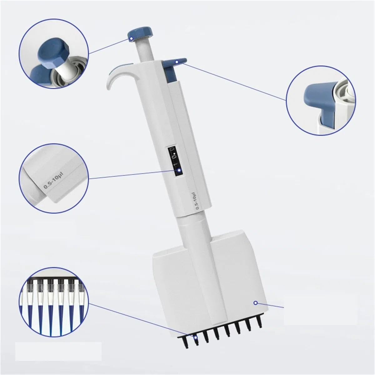 Pipeta Pipeta Multicanal De 8/12 Canales Micropipeta Ajustable Manualmente Laboratorio para laboratorio(50-300ul 8 lanes)