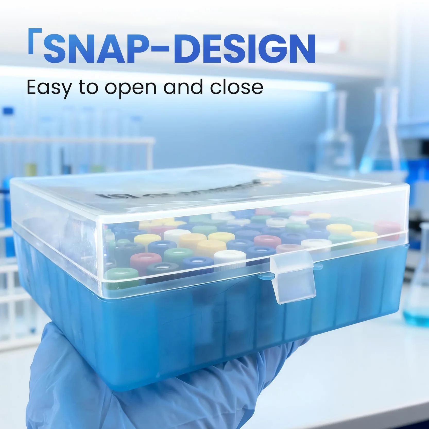 ALWSCI Caja de Almacenamiento de Microtubos, Estante de tubo de PCR para Microtubos de 1,5/1,8/2 ml, 100 unidades, color azul
