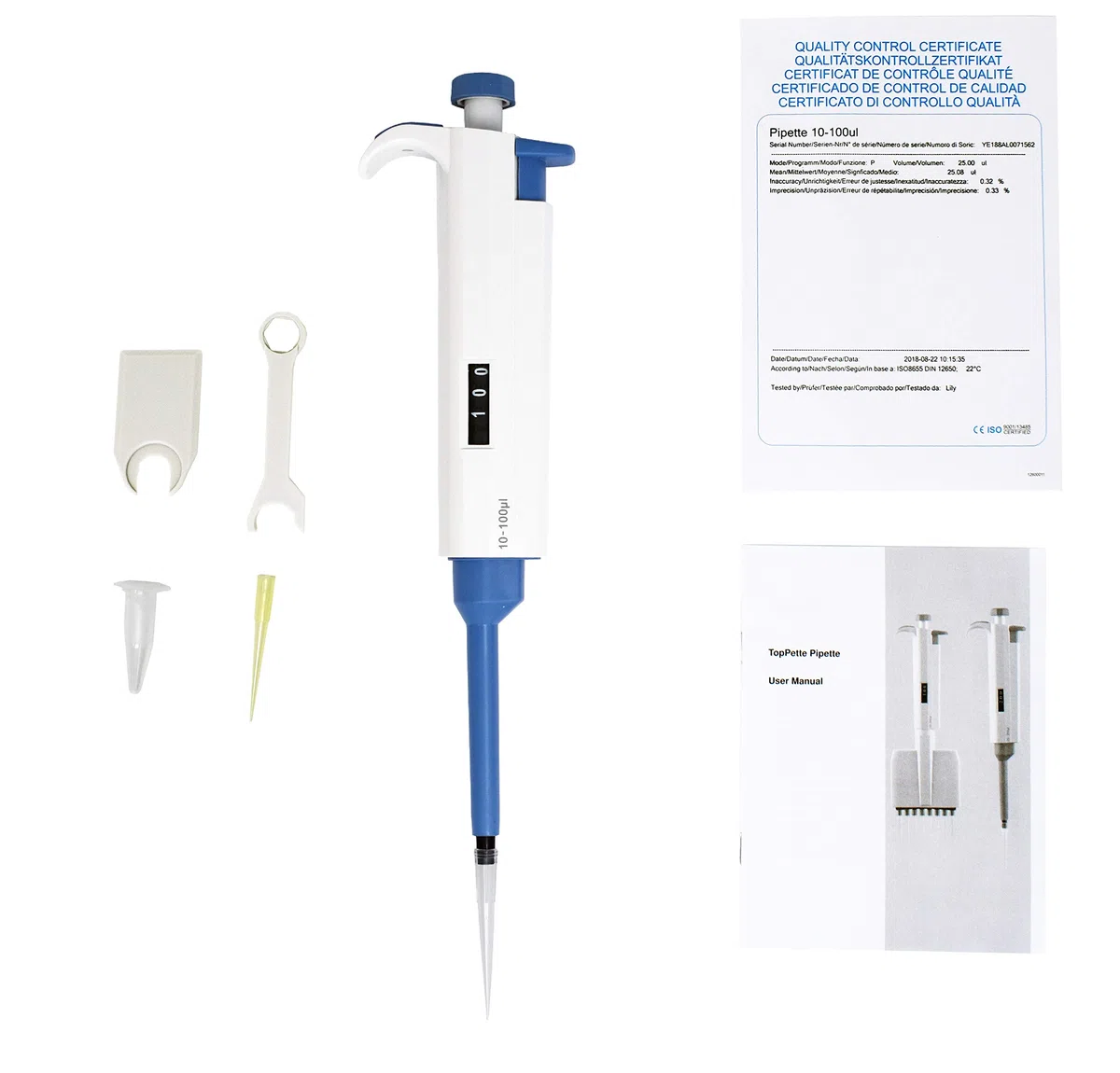 Juego de micropipetas: 3 pipetas científicas TopPette (0,5-10 ul; 10-100 ul; 100-1000 ul), canal único ajustable, multipieza, esterilizable en autoclave, pipetas