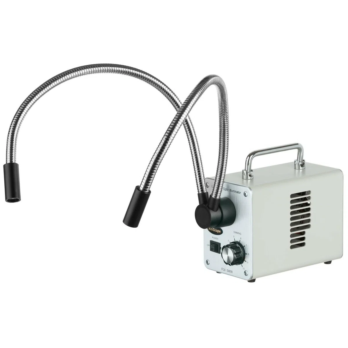 Dual-LED AmScope 30WY 30W LED de fibra -ptica de cuello de cisne Luces Microscopio Iluminador