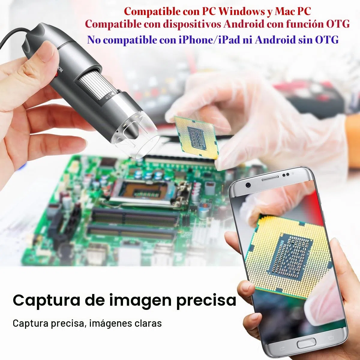 Cámara de microscopio USB de 40X a 1000X, microscopio Digital con Estuche de Transporte, Compatible con Android Windows 7 8 10 Linux Mac, microscopio portátil para niños, Estudiantes y Adultos (Gris)