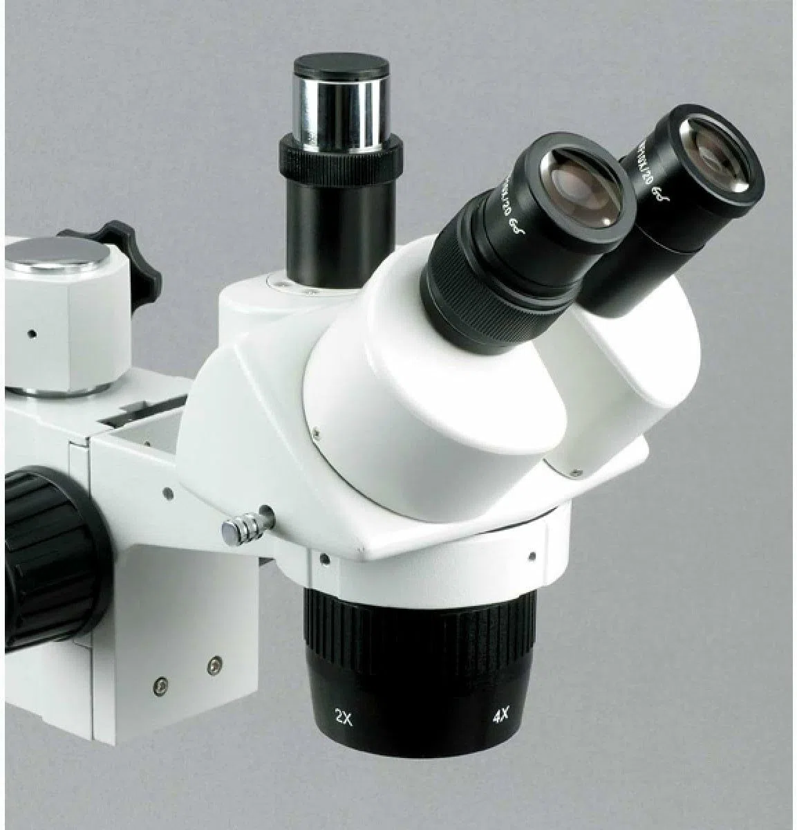 AmScope Microscopio estéreo trinocular SW-3T24Z, oculares WH10x, ampliación 20X/40X/80X, Objetivo 2X/4X, Soporte de Brazo único, Incluye Lente Barlow 2.0X