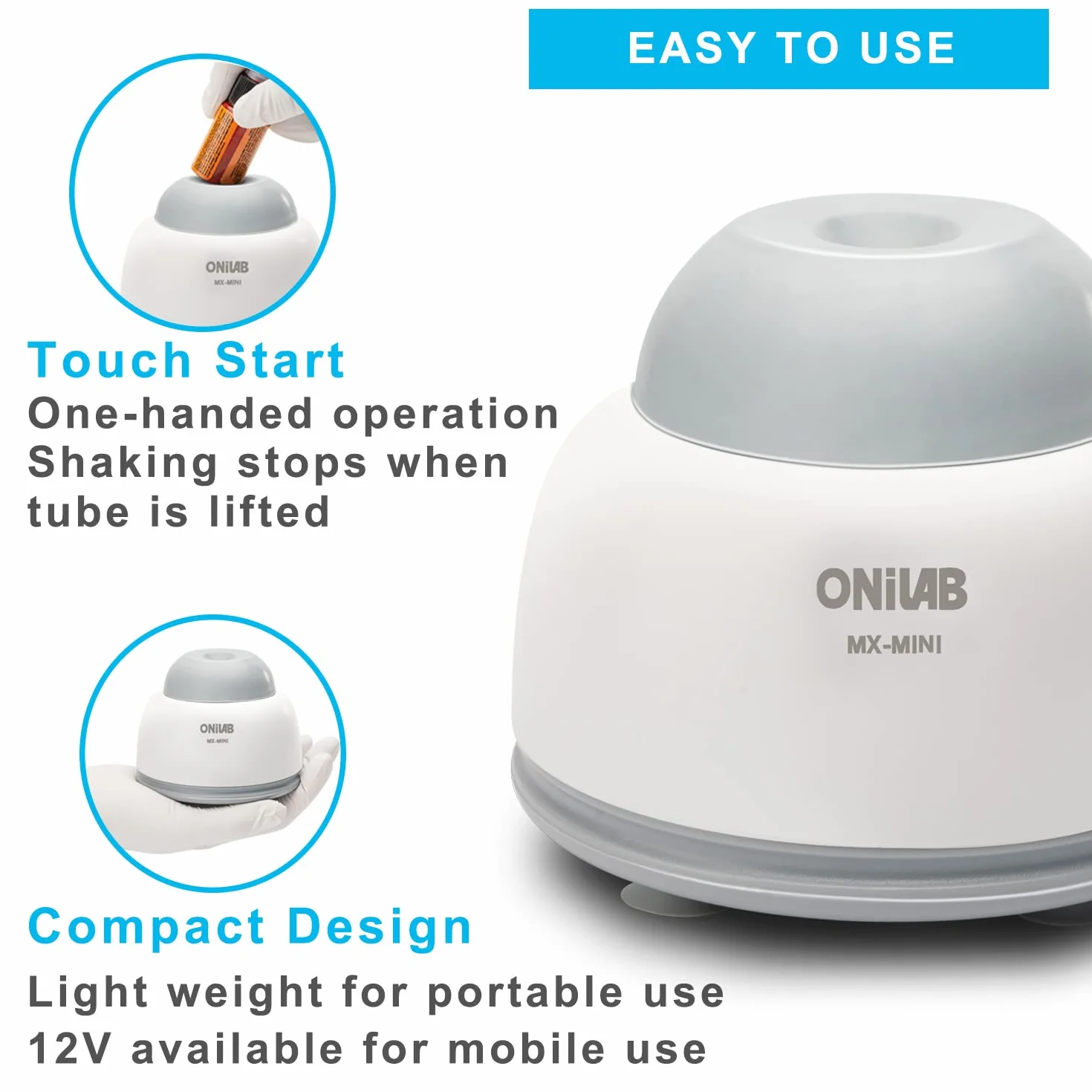 ONiLAB Mini mezclador de vórtice con función táctil, mezcla de laboratorio, esmalte de uñas, adhesivos de pestañas y pinturas acrílicas, vórtice de laboratorio para tubos, incluye 120 bolas de mezcla
