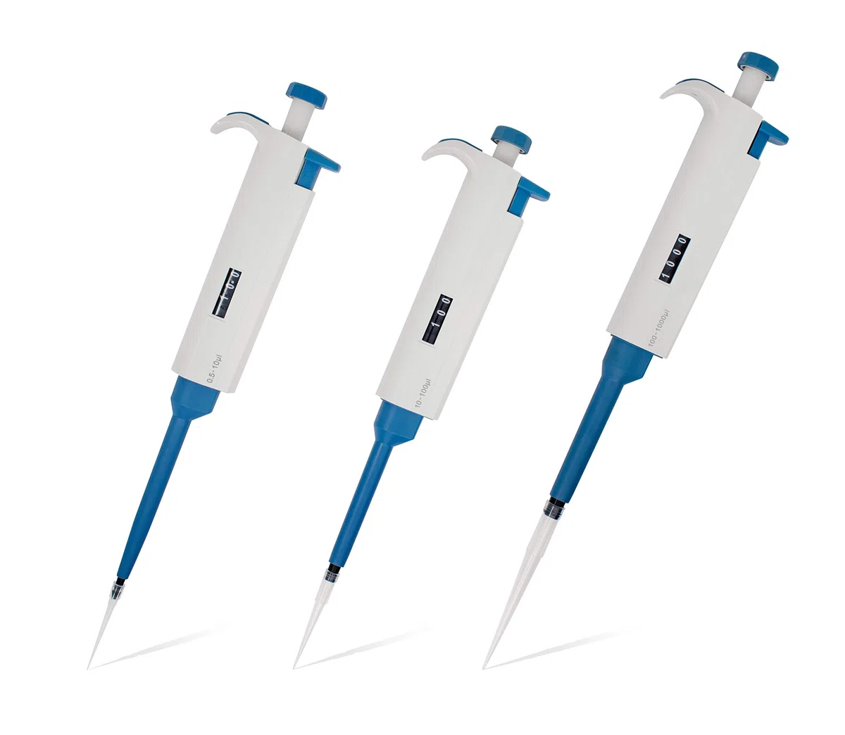 Juego de micropipetas: 3 pipetas científicas TopPette (0,5-10 ul; 10-100 ul; 100-1000 ul), canal único ajustable, multipieza, esterilizable en autoclave, pipetas