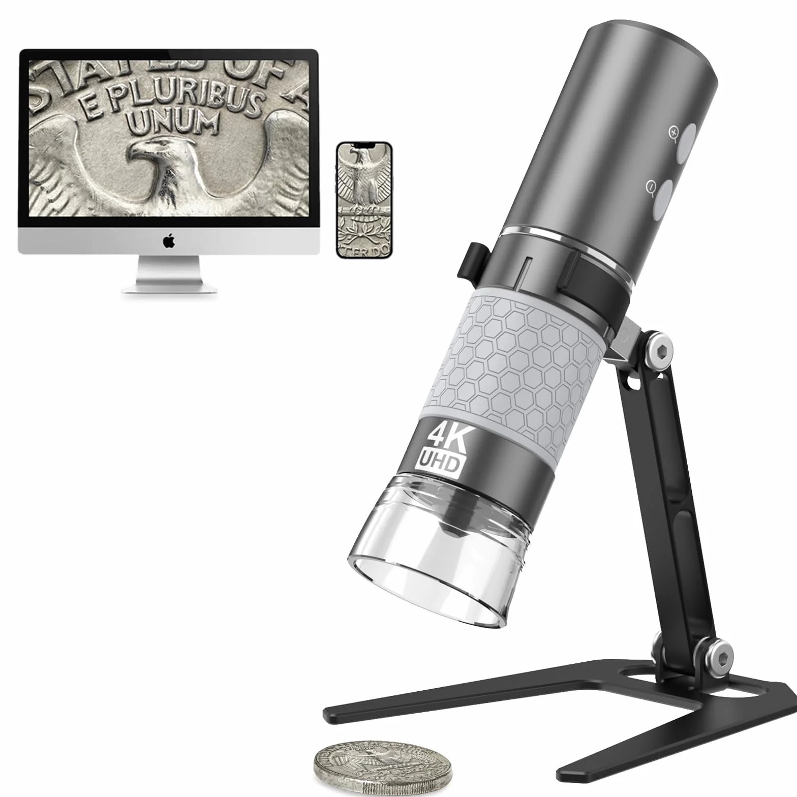Microscopio Digital WiFi 4K 3840 x 2160p para iPhone Android y Windows Mac PC, cámara de microscopio de Mano inalámbrica, microscopio portátil con Soporte de Metal para Adultos y niños