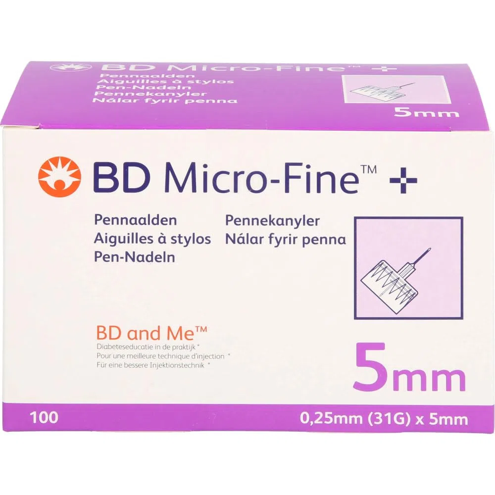 BD Micro-Fine Ultra Pen - Agujas de 0,25 mm x 5 mm (31 g) - 100 unidades - Inyección suave gracias a la tecnología PentaPoint 5 veces y EasyFlow - Se adapta a todas las plumas de insulina comunes