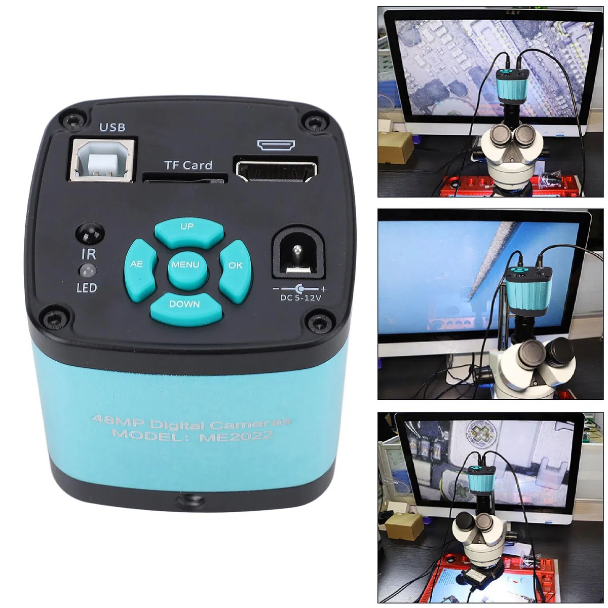 Cámara de Microscopio Electrónico, 48MP 4K 1080p USB2.0 Salida Video Industrial Cámara Video Video Industria Cámara de Microscopio HD Interfaz Multimedia para Soldadura (Enchufe