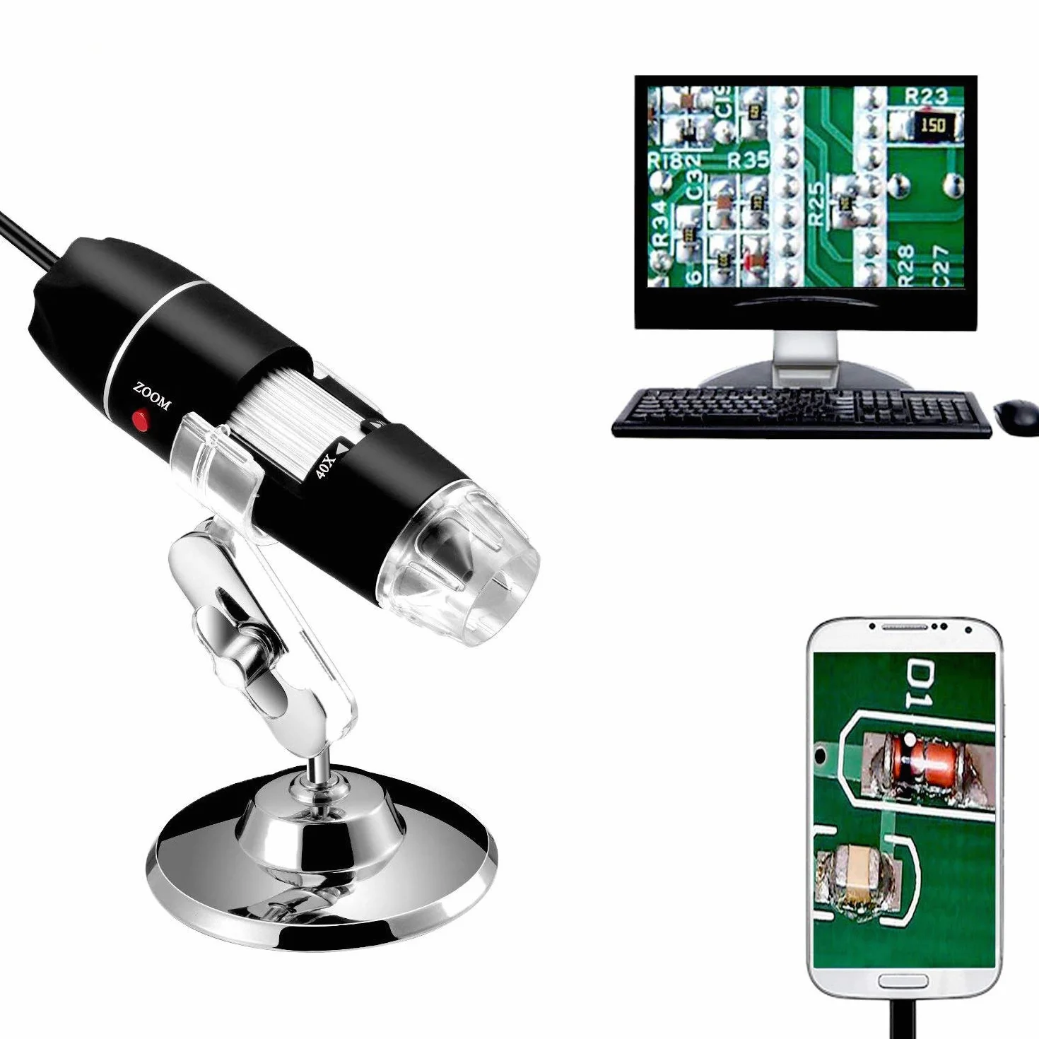 Jiusion 40 A 1000 x endoscopio, 8 LED USB 2.0 Digital Microscopio, Mini cámara con OTG Adaptador y Metal Soporte, Compatible con Mac Windows 7 8 10 11 Android Linux Chrome