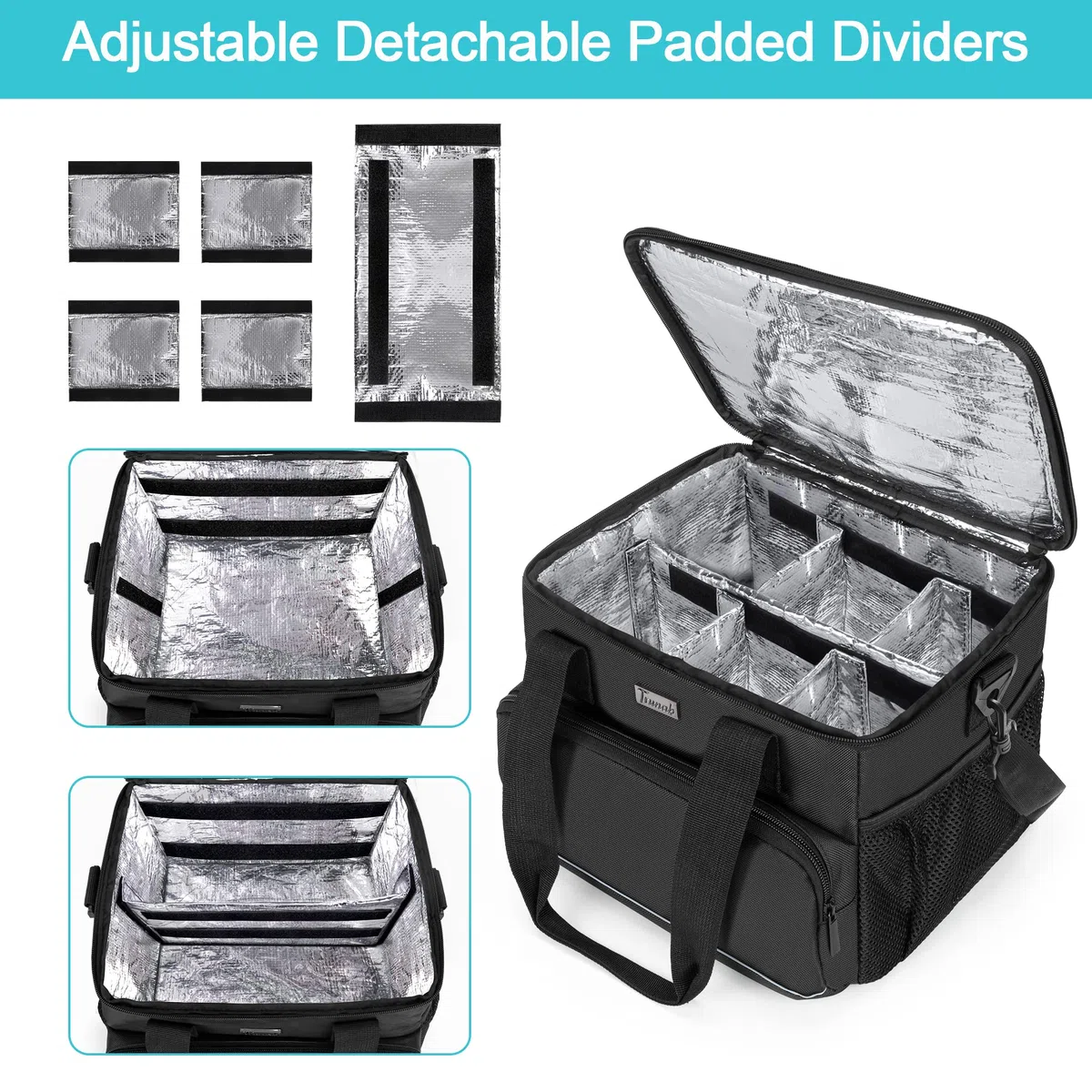 Trunab Bolsa Médica Aislada con Divisores Ajustables, Bolsa de Insulina Resistente al Agua para Hogar, Viajes y Campamentos, Diseño Patentado, Negro