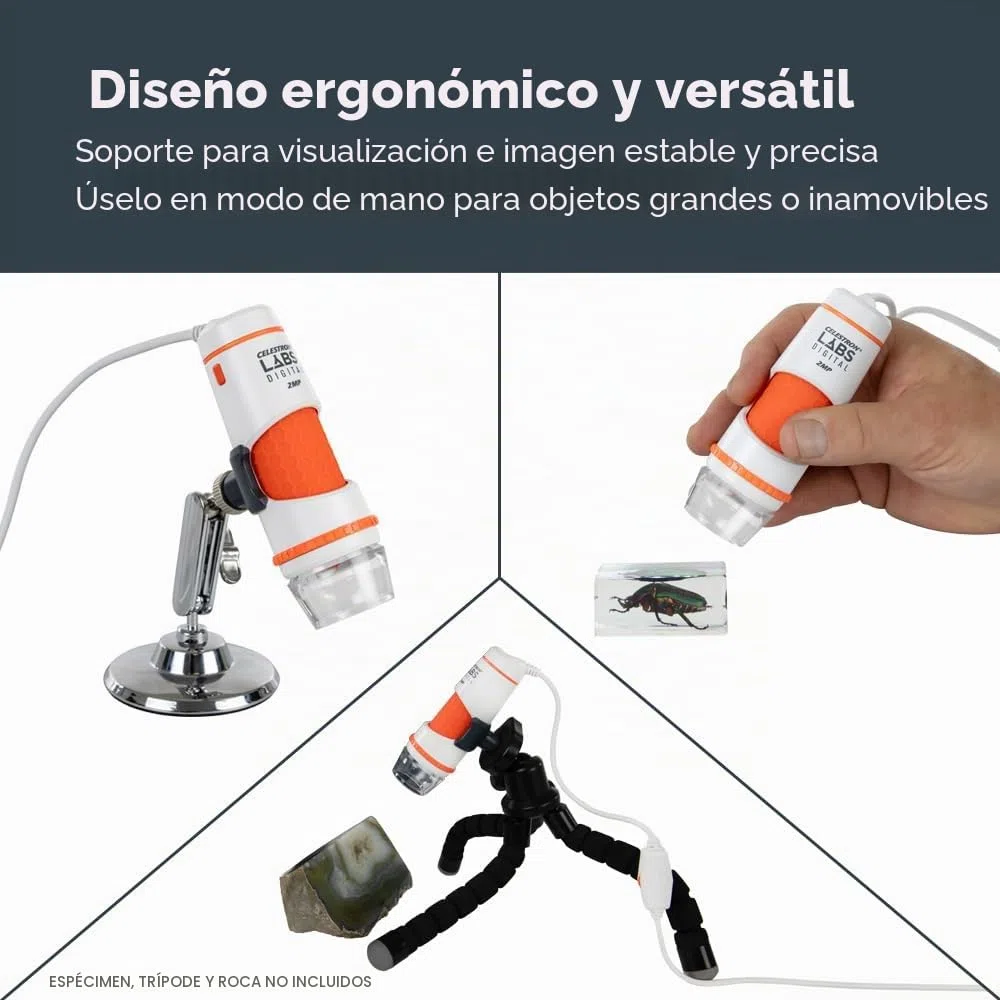 Capture sus descubrimientos con el microscopio digital portátil Deluxe 44302-C de Celestron, gris