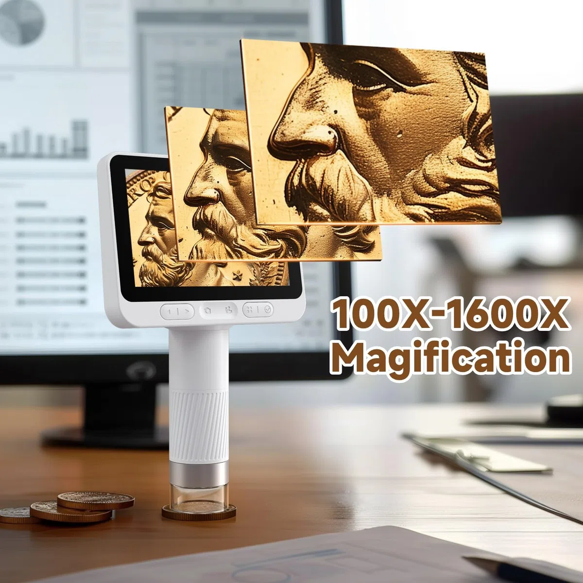 BEAVERLAB Microscopio para niños, microscopio Digital 1600X HD, microscopio para niños de 4 a 12 años, microscopio Digital con Pantalla IPS de 4 Pulgadas, microscopio para Android, iOS, computadora