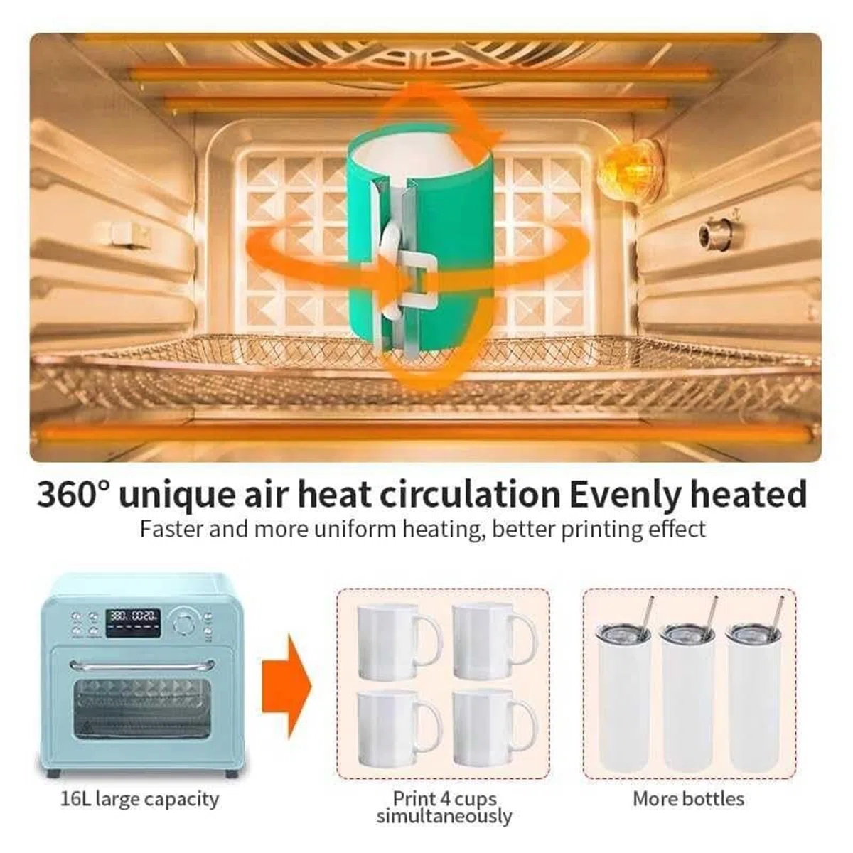 Máquina de horno de sublimación para espacios en blanco de sublimación, horno de convección de luz con pantalla digital para tazas, vasos, tazas y botellas de agua