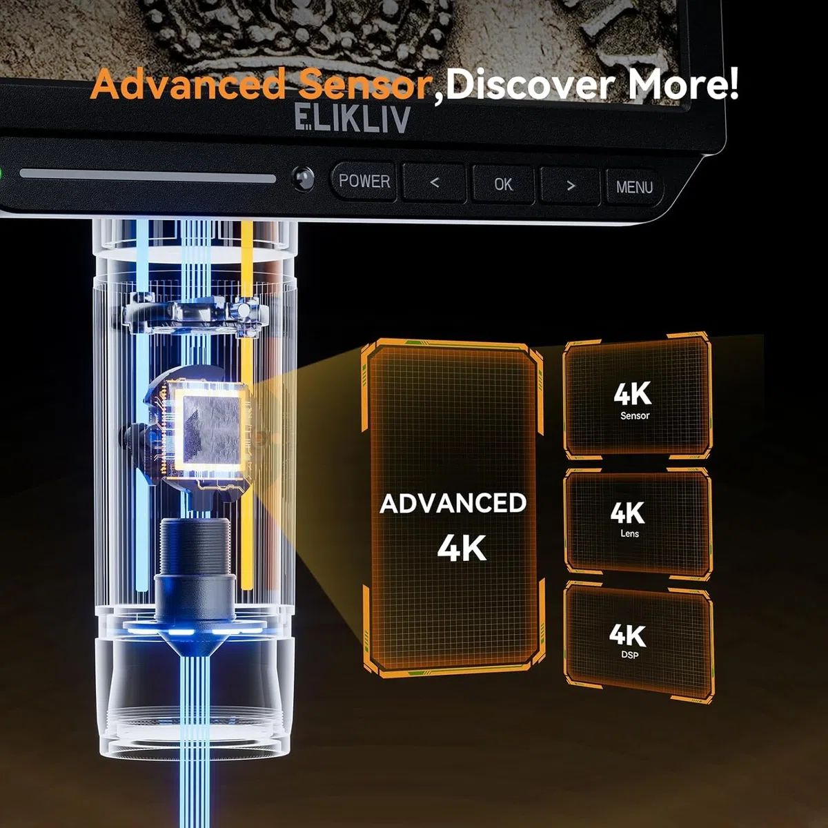 Elikliv EM4K 4K Microscopio Digital, 8" Microscopio de Monedas 2000x, Micro scopio HDMI 52MP, Microscopios de Soldadura para Adultos, Microscopios LCD para reparación electrónica, UHD vídeo 3840P, 16G