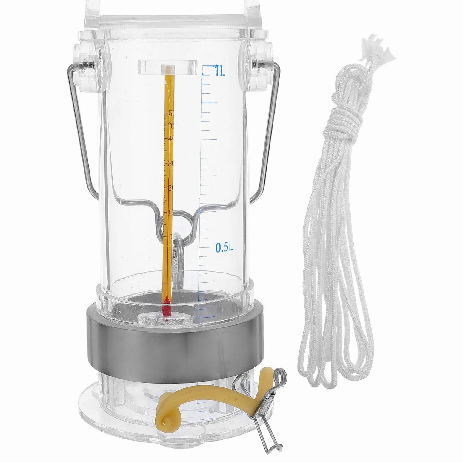 Zerodeko Muestreador de Agua Marina 1l de Acrílico Transparente Configuración de Acero Inoxidable, Equipo Científico Portátil para Muestreo de Aguas Profundas y Análisis de Color Aleatorio