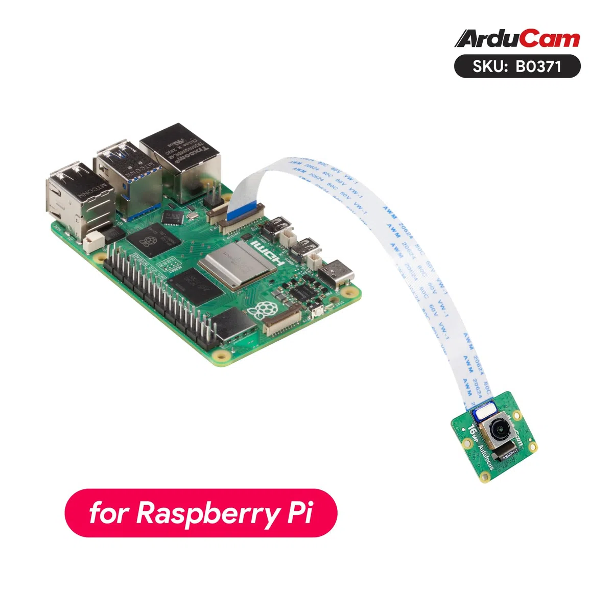 Arducam Módulo de cámara Raspberry Pi con Funda ABS, IMX519 16 megapíxeles, cámara de Enfoque automático de Alta resolución para Todos los Modelos Raspberry Pi