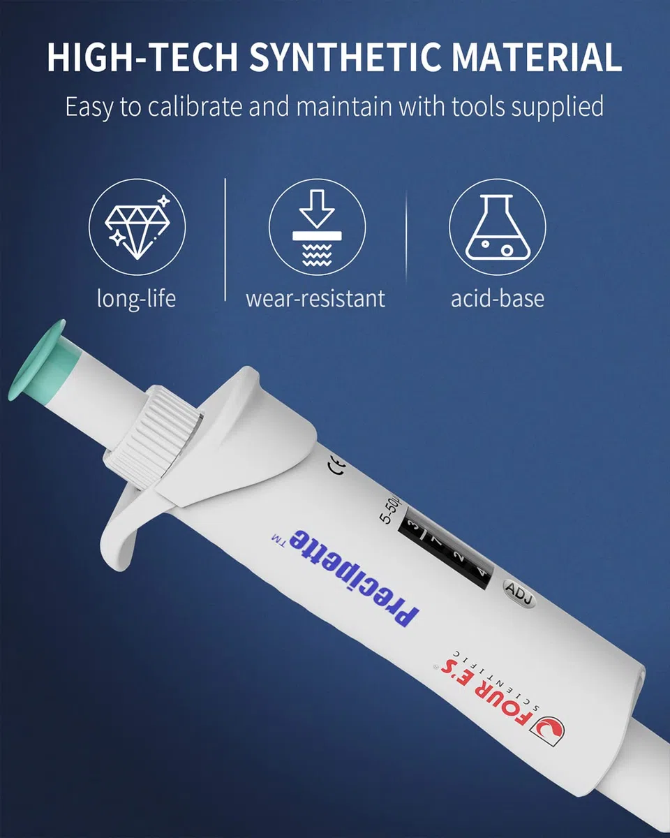 5-50μL pipetas monocanal micropipeta pipeta de laboratorio ISO8655 (incremento 0,05μL)