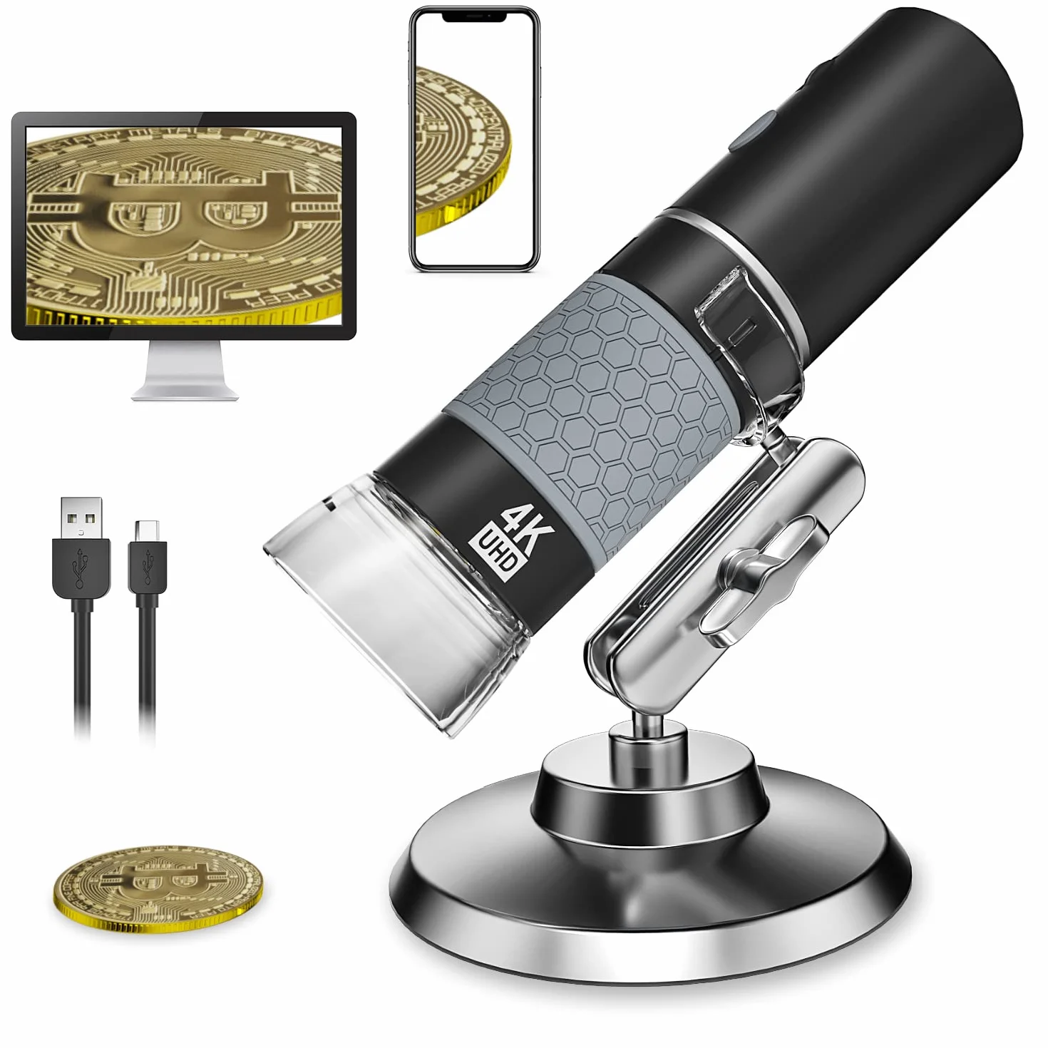 4K 3840x2160P Microscopio Digital Inalámbrico, Microscopio de Mano HD USB Cámara de Inspección Endoscopio 40x-1000x Aumento, Compatible con iPhone iPad Android Phone Tablet Windows Mac PC