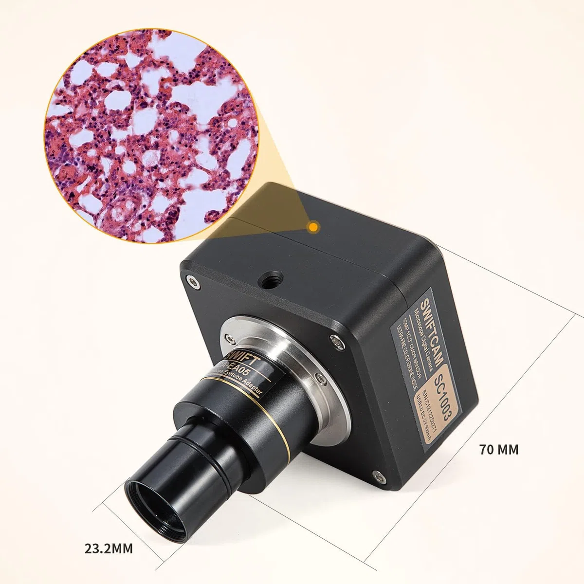 Swiftcam - Cámara de 10 Megapíxeles para Microscopios, con Lente de Reducción, Kit de Calibración, Adaptadores de Eyetube y Cable USB 3.0, Compatible con Windows/Mac/Linux