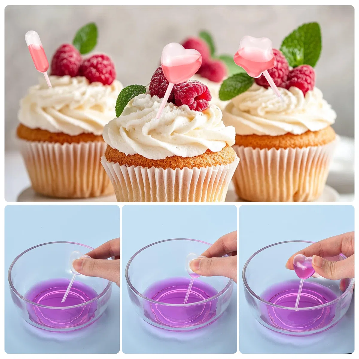 PATIKIL Pipetas para Cupcakes, 250 Pcs 4ml Pipetas Desechables de Plástico Pipetas de Fresa Pipetas de Transferencia Goteros para Cupcakes Postres, Transparentes, Forma de Corazón