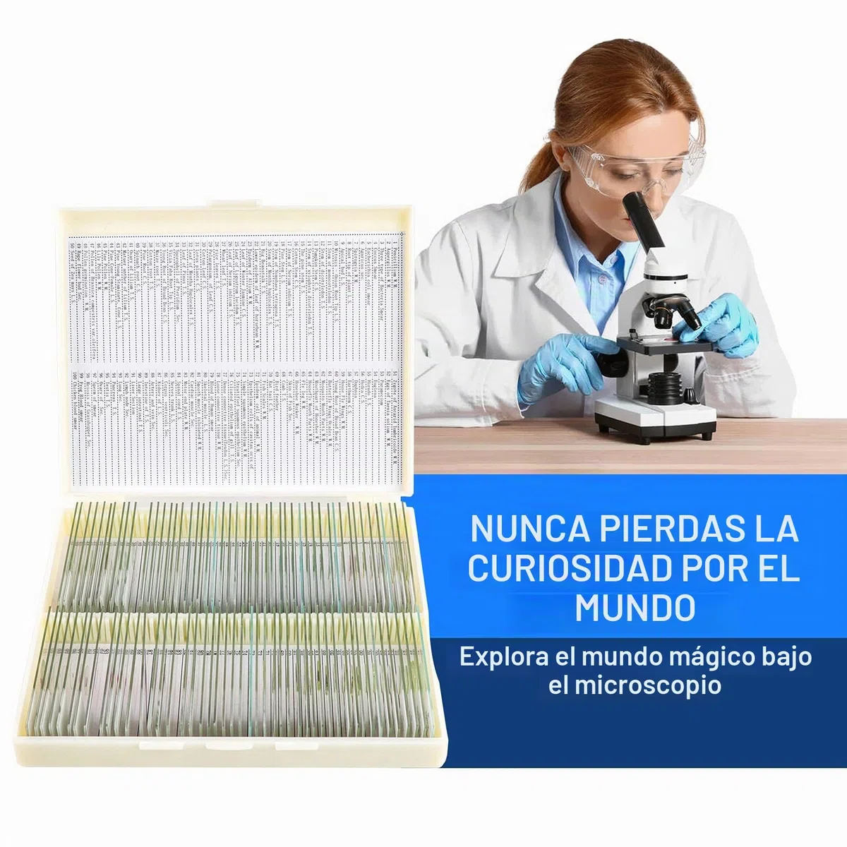 USCAMEL Muestras Microscopio, 100 portaobjetos de microscopio preparados con muestras para niños y Adultos