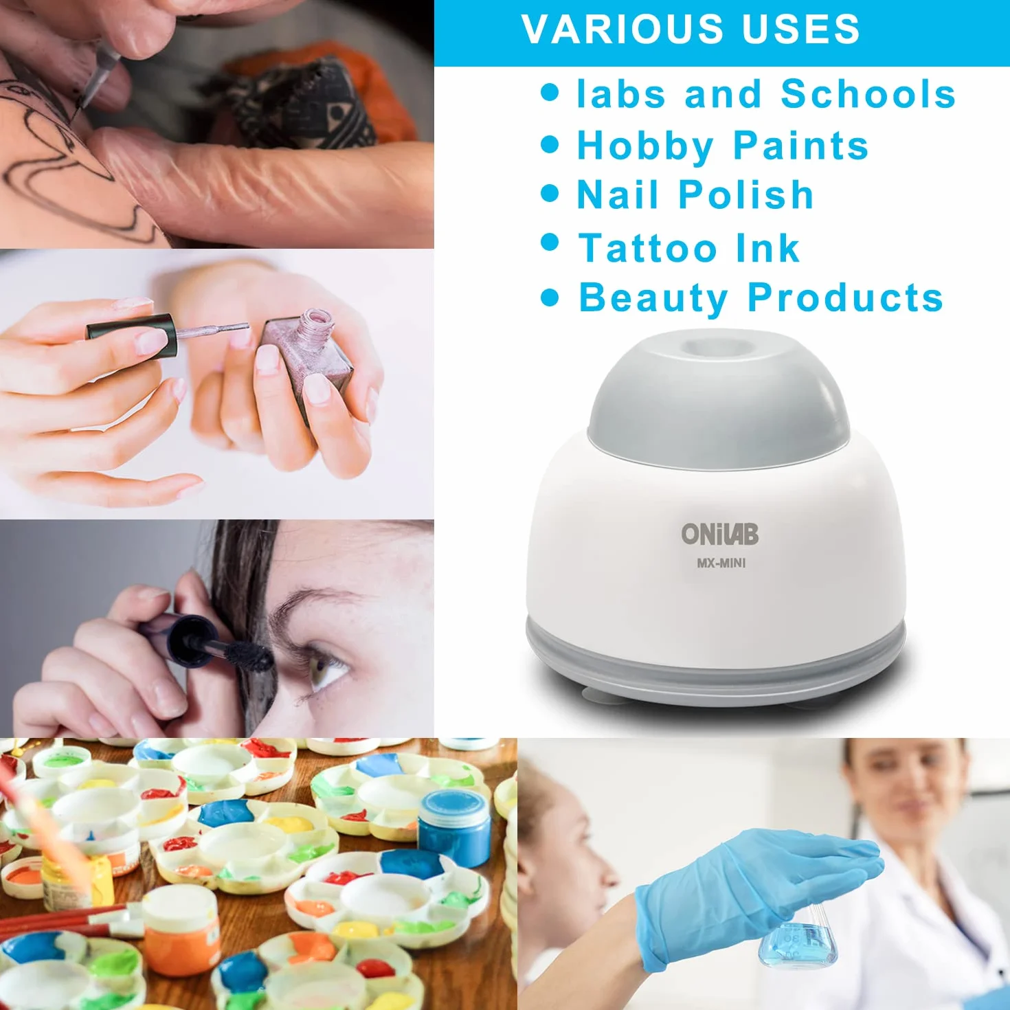 ONiLAB Mini mezclador de vórtice con función táctil, mezcla de laboratorio, esmalte de uñas, adhesivos de pestañas y pinturas acrílicas, vórtice de laboratorio para tubos, incluye 120 bolas de mezcla
