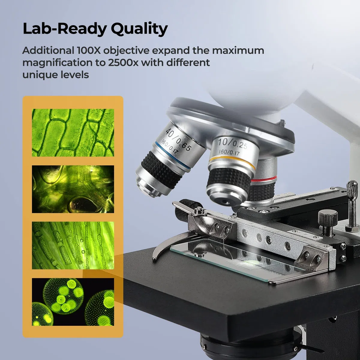 [Modelo sanguíneo] Vabiooth Dual View Laboratorio Compuesto Monocular Microscopio - Aumento 40X - 2500X, Pantalla LCD de 5MP 7″, Mesa de objetos mecánicos ajustable