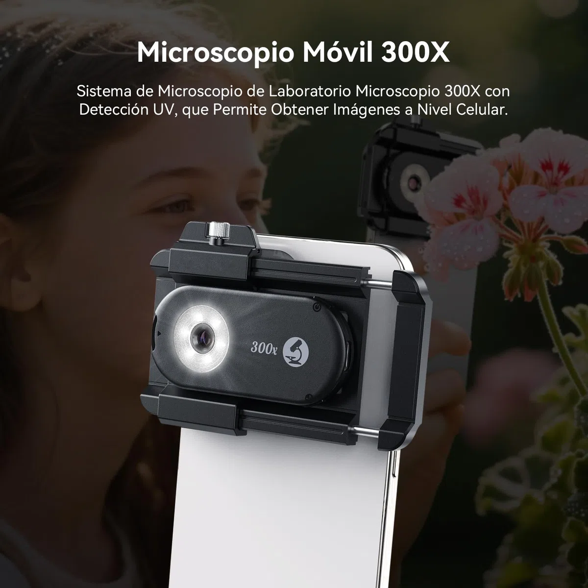 Evil Eye Microscopio 300X para Smartphone, Minimicroscopio Compacto con CPL, 18 Luces LED, 19 Modos de Iluminación & UV Luz, Microscopio Digital con Clip Universal, Ideal para iPhone/Android