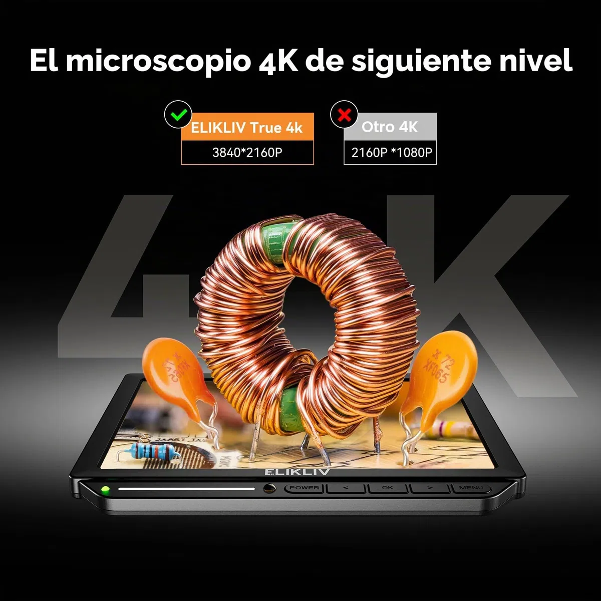 Elikliv EM4K 4K Microscopio Digital, 8" Microscopio de Monedas 2000x, Micro scopio HDMI 52MP, Microscopios de Soldadura para Adultos, Microscopios LCD para reparación electrónica, UHD vídeo 3840P, 16G
