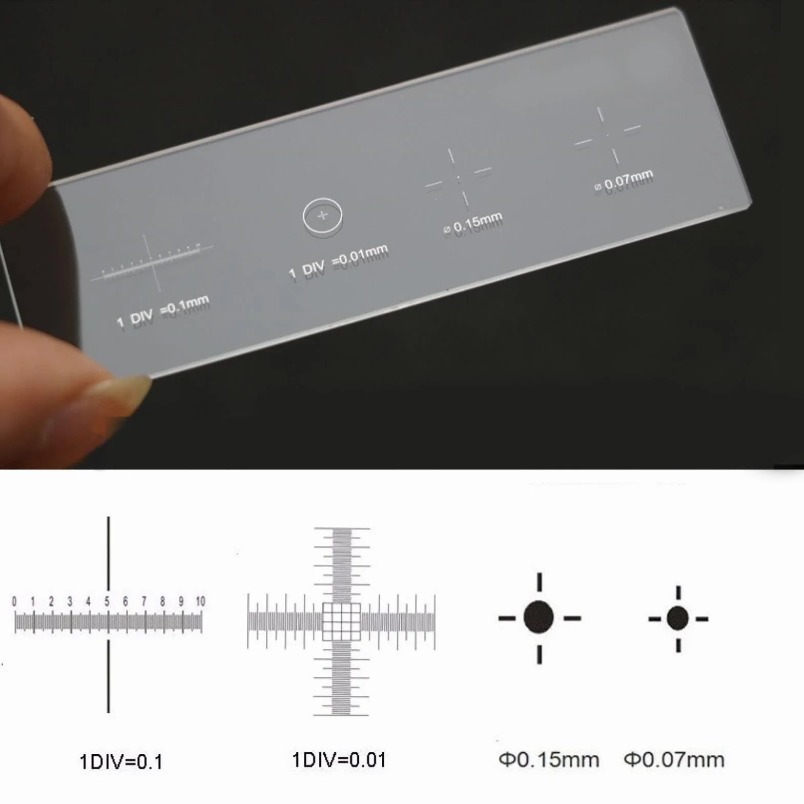 DIV 0.01mm K9 Regla de Calibración de Objetivo de Microscopio de Diapositiva de Calibración de Diapositiva de Calibración de Micrómetro de Vidrio óptico