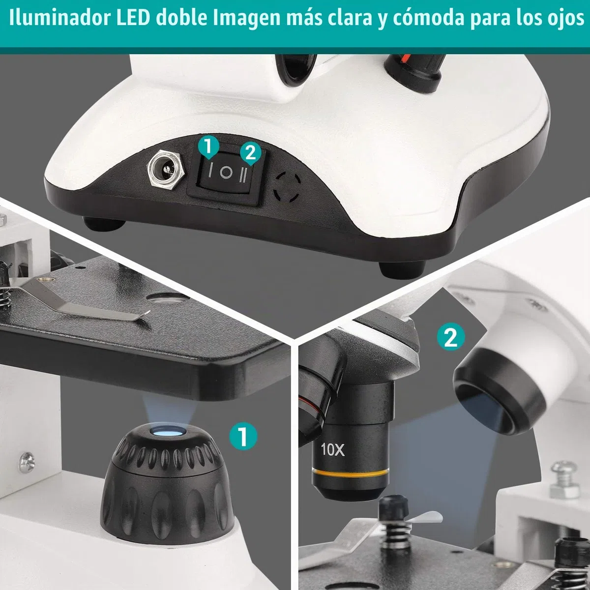Microscopio para Niños 40X-2000X Microscopio Profesional, con Adaptador de Teléfono, Juego de Portaobjetos de Microscopio para Laboratorio Escolar, Hogar, Investigación Científica Biológica