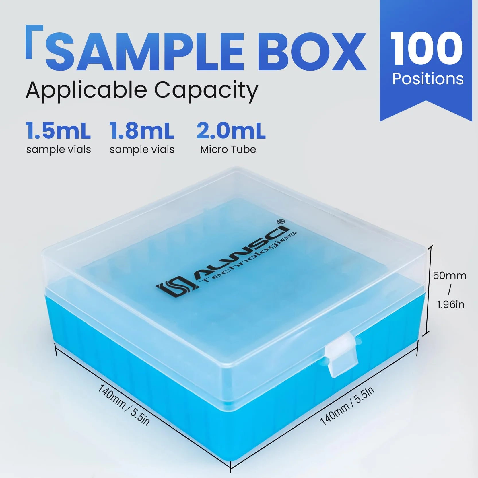 ALWSCI Caja de Almacenamiento de Microtubos, Estante de tubo de PCR para Microtubos de 1,5/1,8/2 ml, 100 unidades, color azul