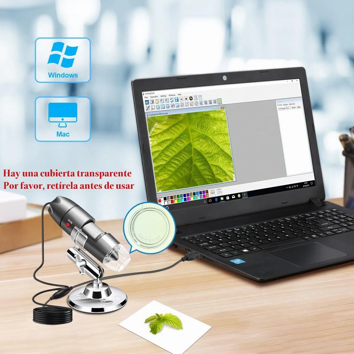 Cámara de microscopio USB de 40X a 1000X, microscopio Digital con Estuche de Transporte, Compatible con Android Windows 7 8 10 Linux Mac, microscopio portátil para niños, Estudiantes y Adultos (Gris)
