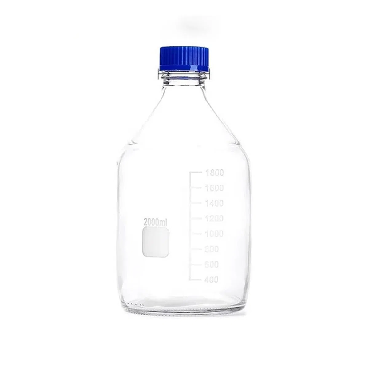 Botella de reactivo de vidrio de borosilicato de 2000 ml con rosca azul. Material de laboratorio de vidrio de borosilicato.