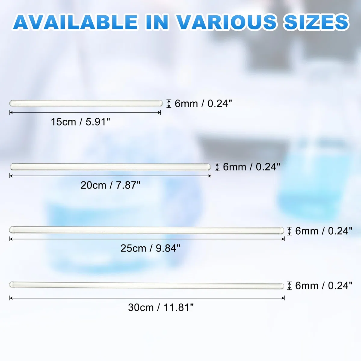 PATIKIL Varilla De Vidrio De Borosilicato, Varilla De Vidrio Para Mezclar De 25Cm Y 6Mm De Diámetro Para Café Cócteles Y Laboratorio, 24 Unidades