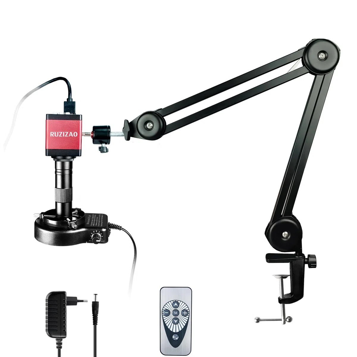 Microscopio Digital, 13MP 1080P HDMI Tipo-C/USB Cámara de Vídeo Industrial para Microscopios, Objetivo con Montura C y Zoom 150X, Soporte Plegable, Luz LED