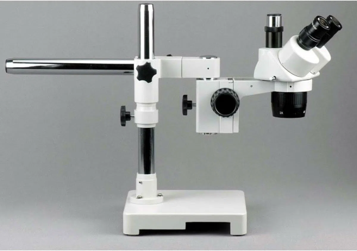 AmScope Microscopio estéreo trinocular SW-3T24Z, oculares WH10x, ampliación 20X/40X/80X, Objetivo 2X/4X, Soporte de Brazo único, Incluye Lente Barlow 2.0X