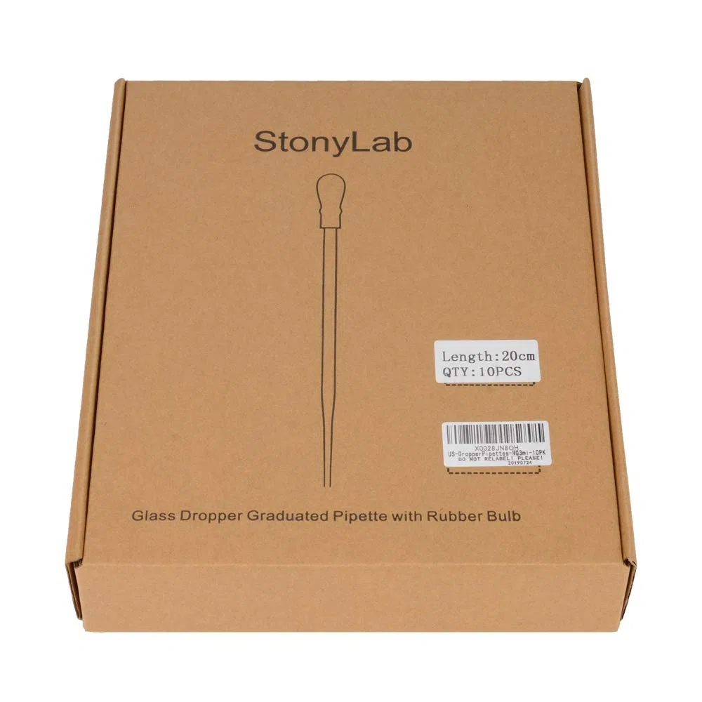 stonylab Pipetas de Goteo de Vidrio, Vidrio de Borosilicato Grueso, Pipetas de Transferencia de Líquido No Graduadas de 3 ml con Tapones de Goma Rojos, para Química de Laboratorio, Juego de 10